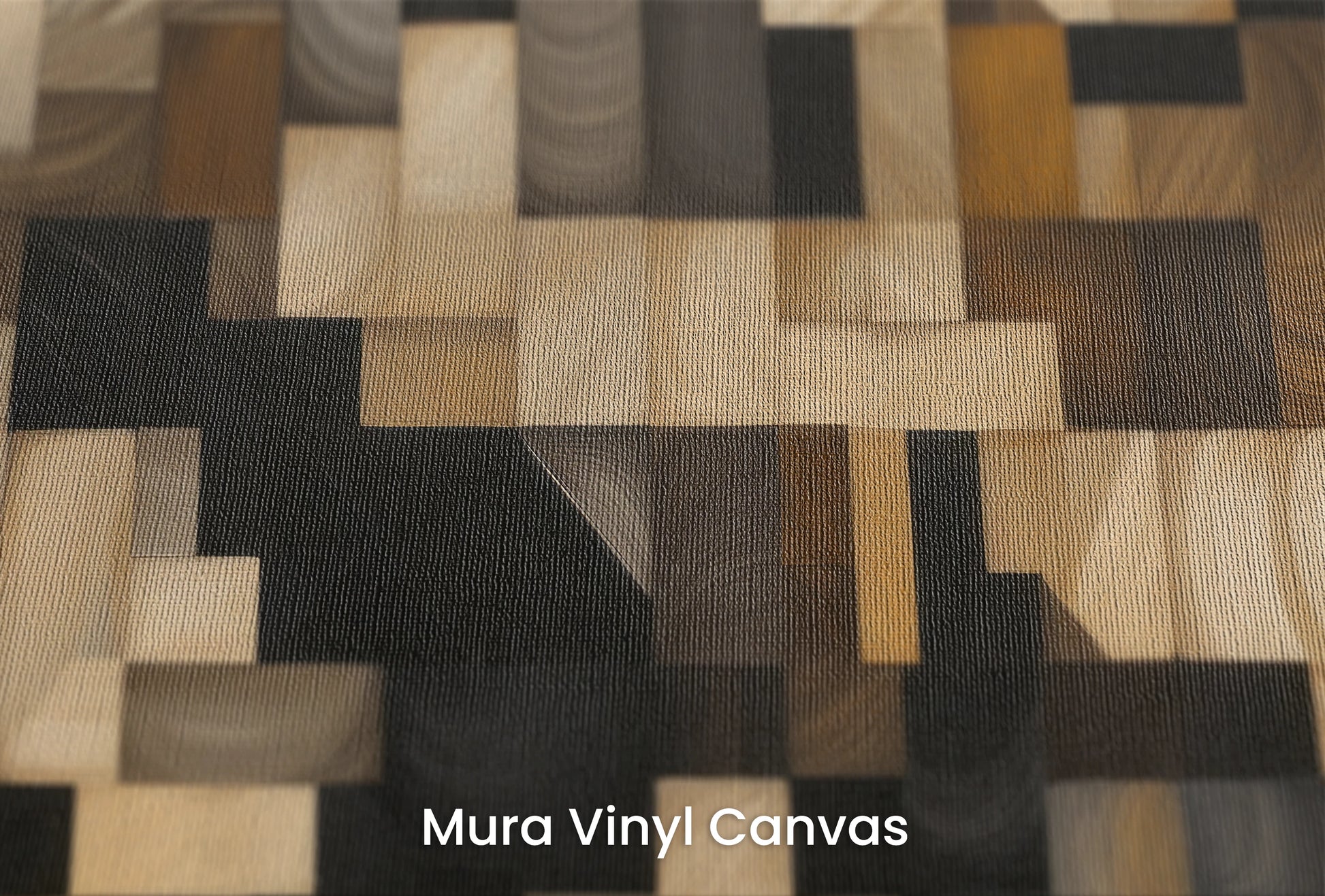 Zbliżenie na artystyczną fototapetę o nazwie Abstract Woodblock na podłożu Mura Vinyl Canvas - faktura naturalnego płótna.