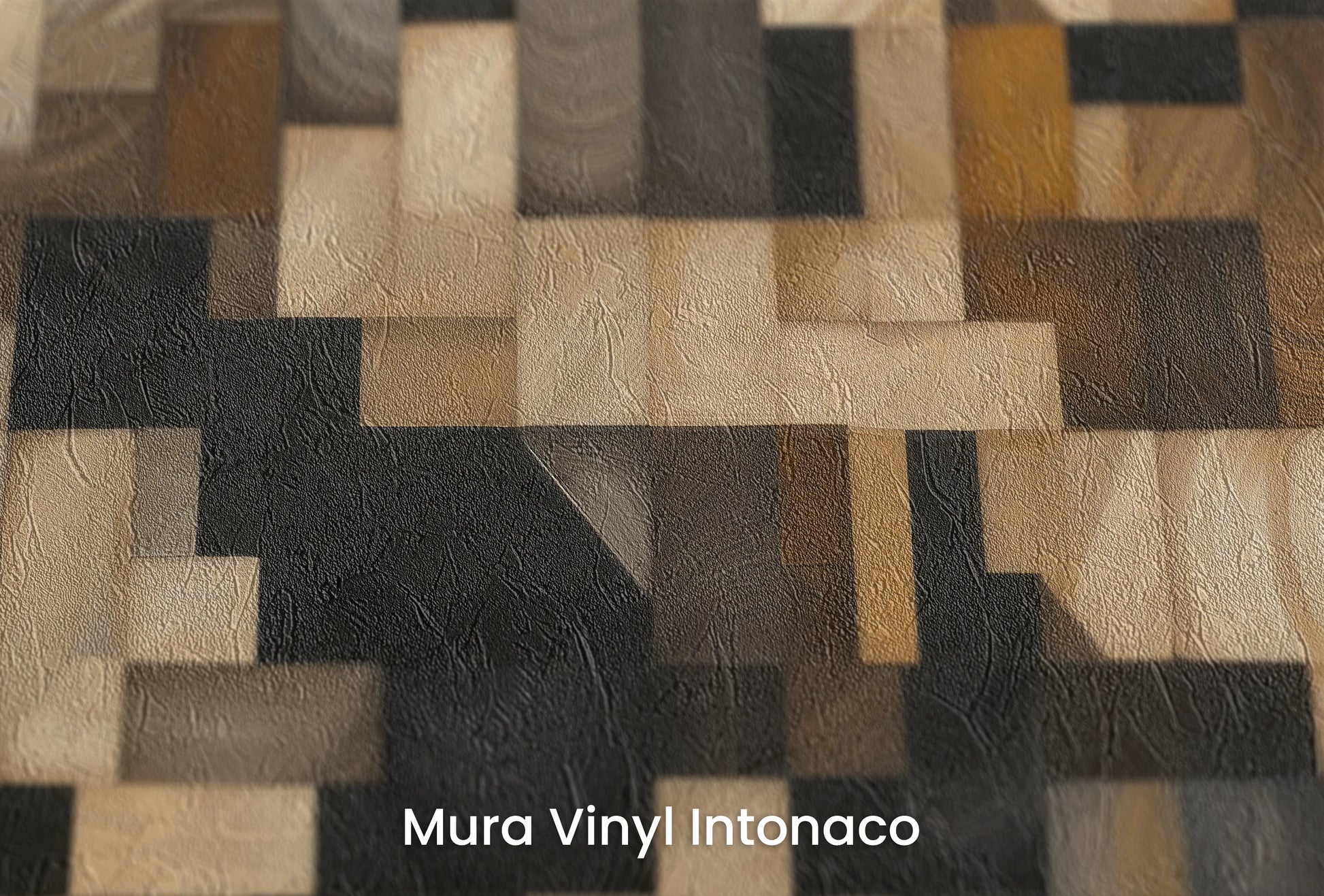 Zbliżenie na artystyczną fototapetę o nazwie Abstract Woodblock na podłożu Mura Vinyl Intonaco - struktura tartego tynku.
