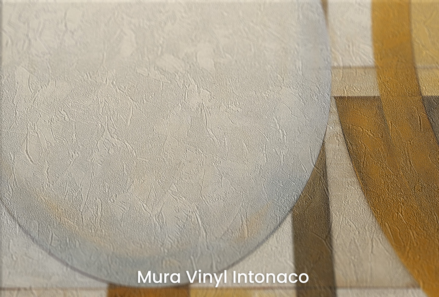 Zbliżenie na artystyczną fototapetę o nazwie SPHERICAL GEOMETRY IN HUES na podłożu Mura Vinyl Intonaco - struktura tartego tynku.