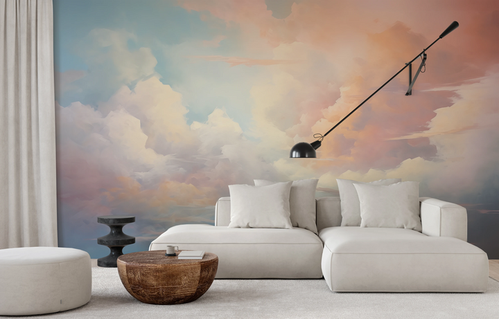 Fototapeta artystyczna o nazwie Serene Skies pokazana w aranżacji wnętrza.
