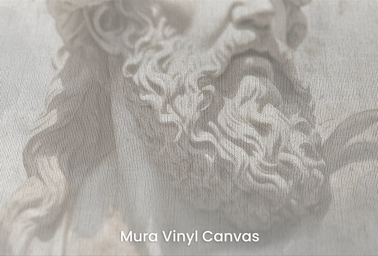 Zbliżenie na artystyczną fototapetę o nazwie Stoic Gaze na podłożu Mura Vinyl Canvas - faktura naturalnego płótna.