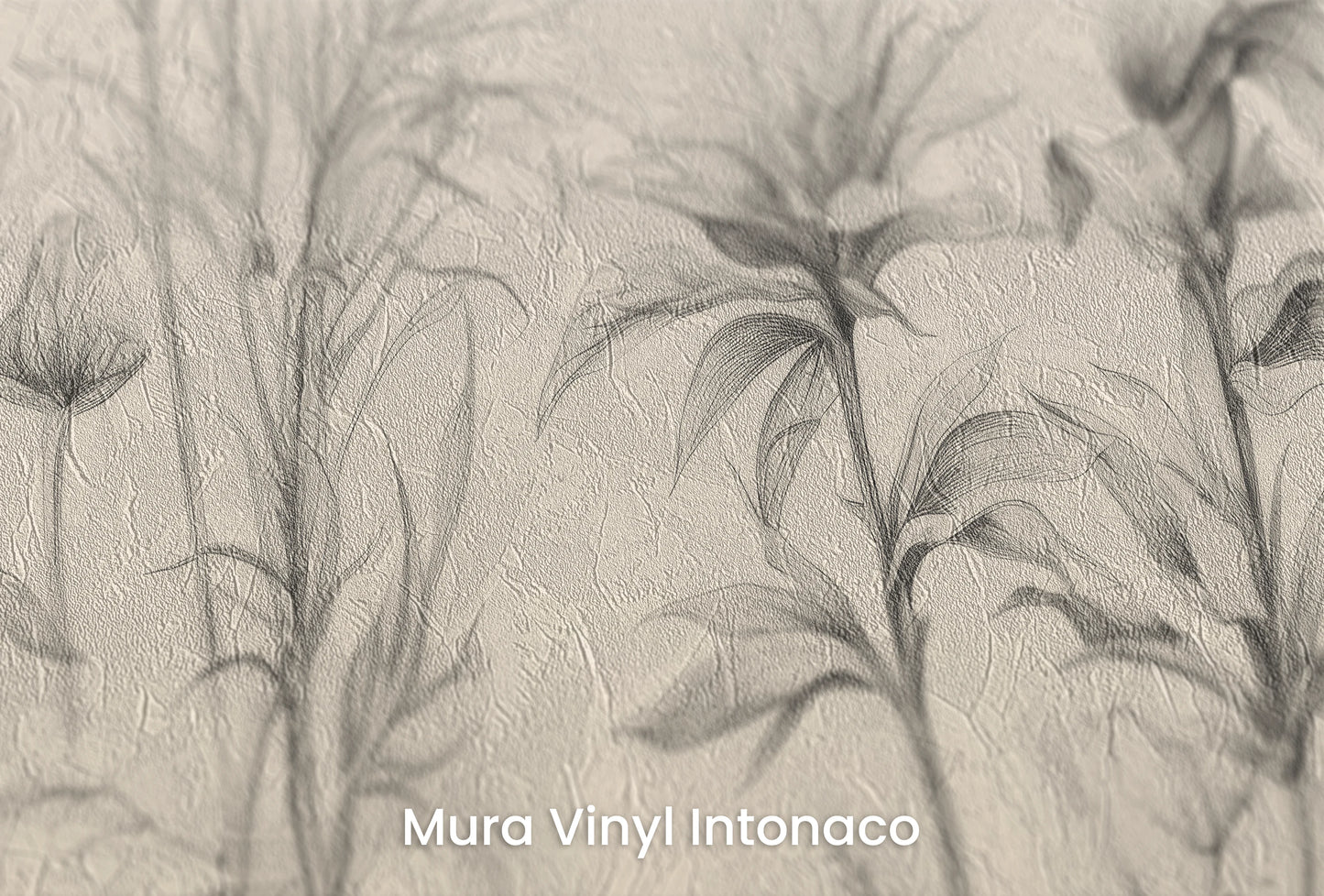 Zbliżenie na artystyczną fototapetę o nazwie Floral Tranquility na podłożu Mura Vinyl Intonaco - struktura tartego tynku.