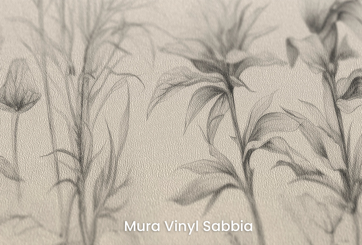 Zbliżenie na artystyczną fototapetę o nazwie Floral Tranquility na podłożu Mura Vinyl Sabbia struktura grubego ziarna piasku.