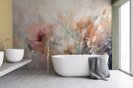 Wzór fototapety artystycznej o nazwie Dreamy Floral Impression pokazanej w aranżacji wnętrza.