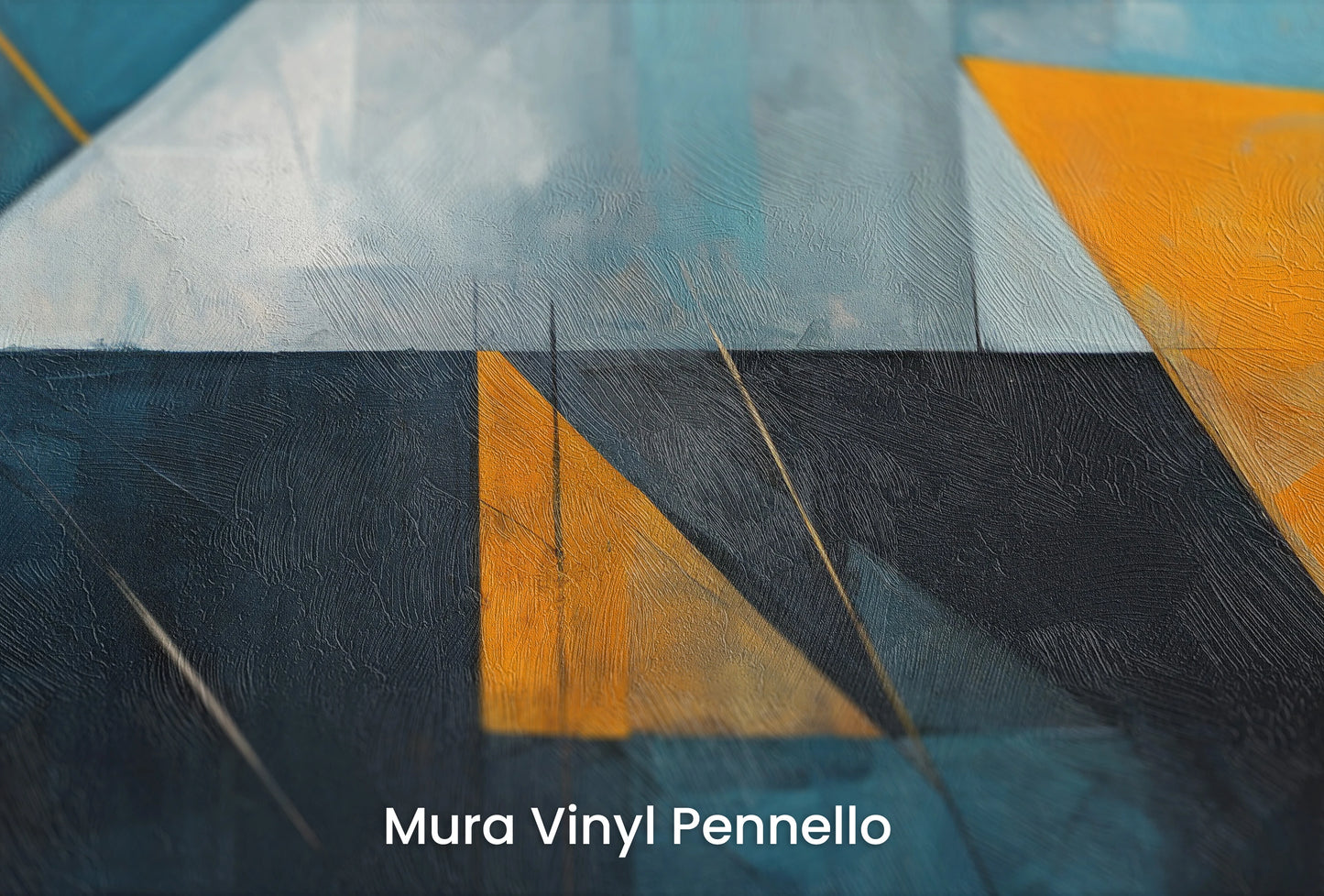 Zbliżenie na artystyczną fototapetę o nazwie Blue Triangle na podłożu Mura Vinyl Pennello - faktura pociągnięć pędzla malarskiego.