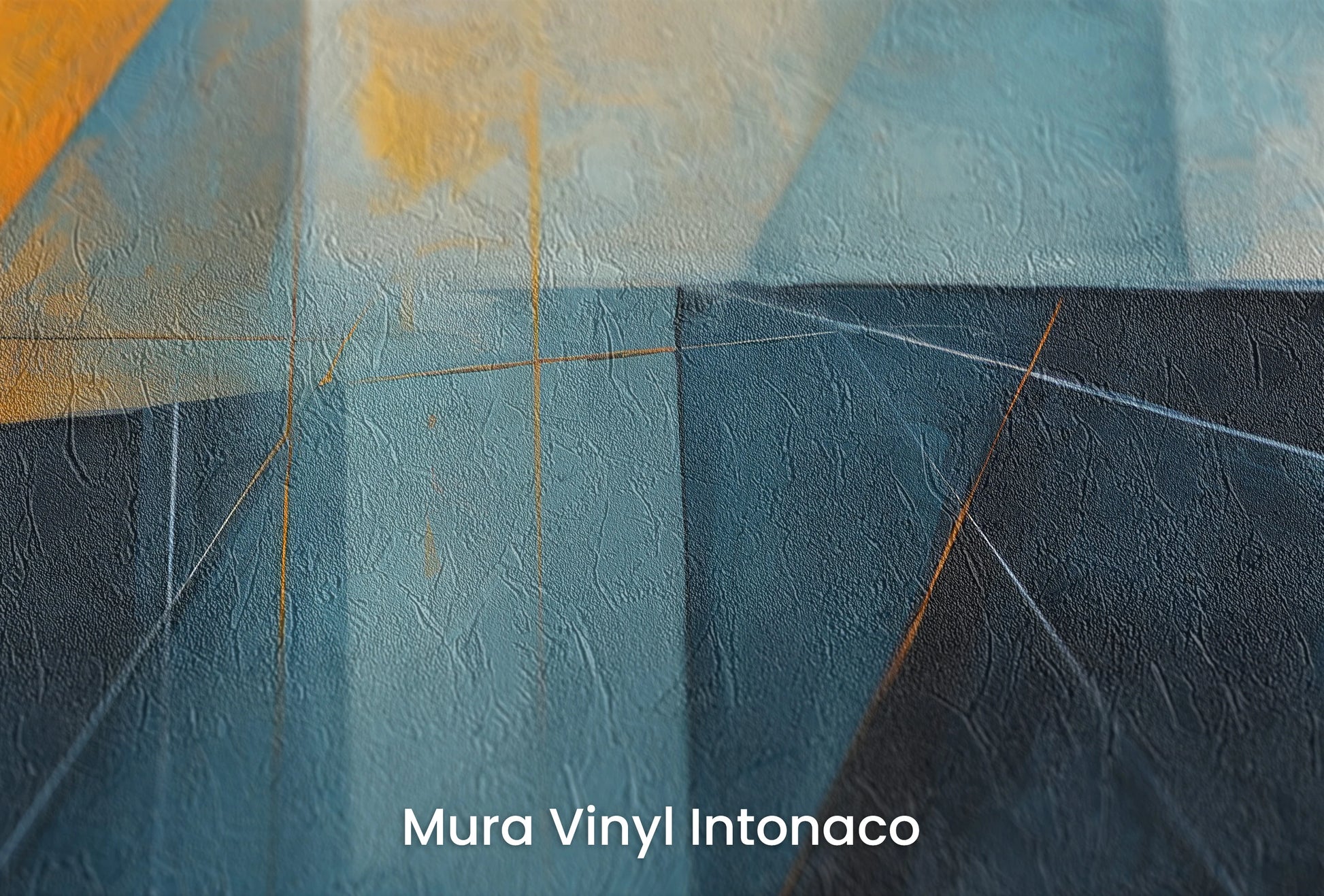 Zbliżenie na artystyczną fototapetę o nazwie Azure Dynamics na podłożu Mura Vinyl Intonaco - struktura tartego tynku.