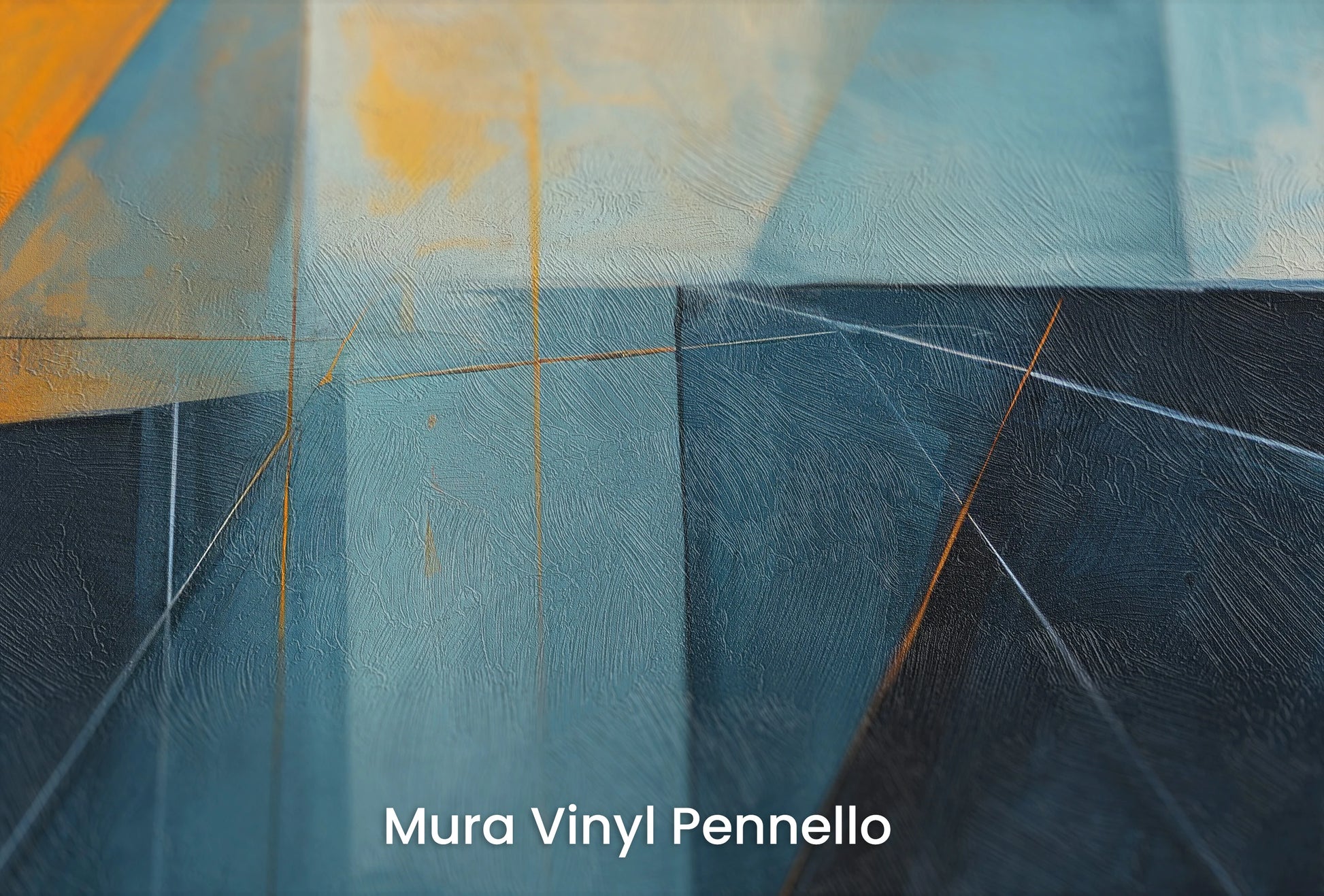 Zbliżenie na artystyczną fototapetę o nazwie Azure Dynamics na podłożu Mura Vinyl Pennello - faktura pociągnięć pędzla malarskiego.