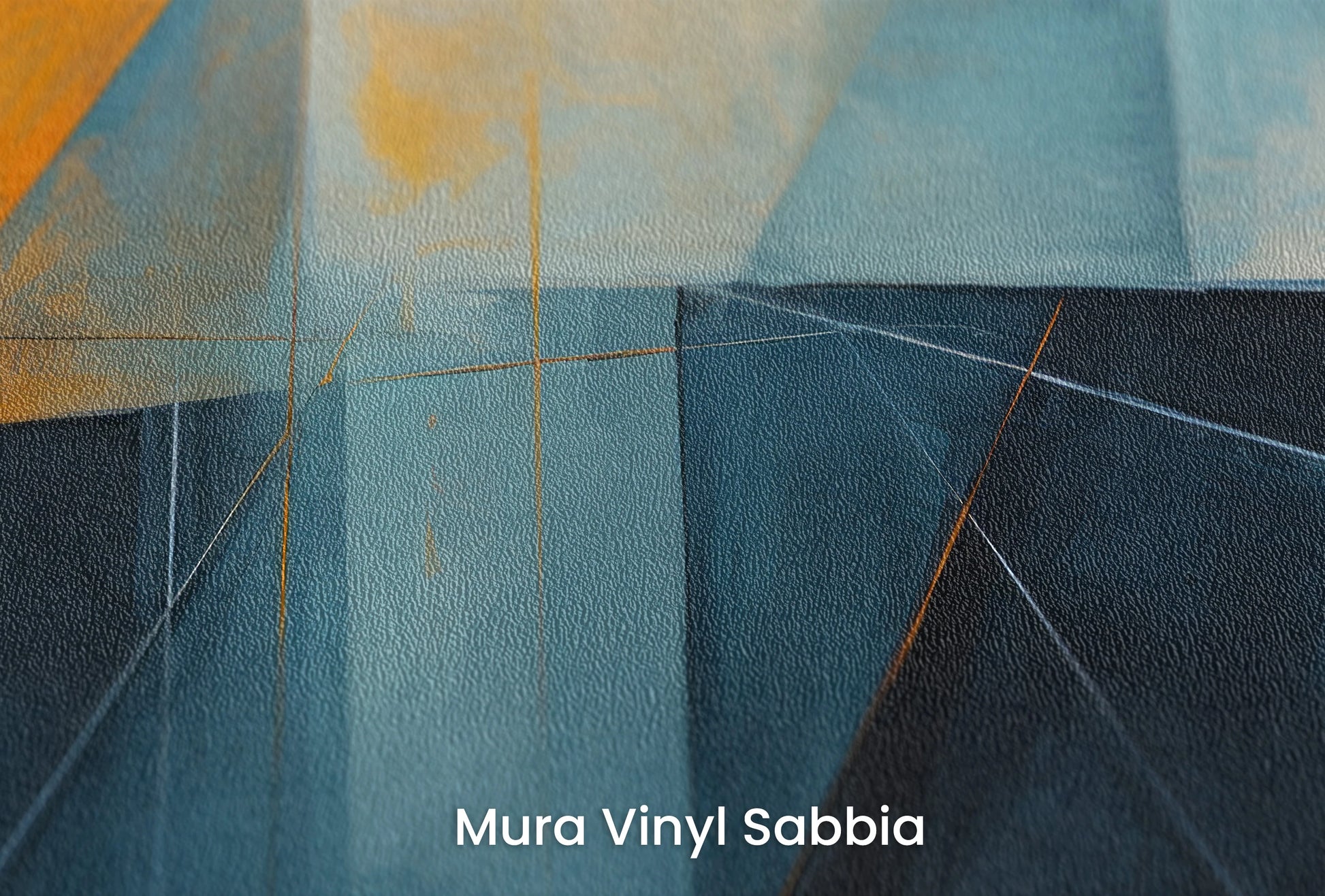 Zbliżenie na artystyczną fototapetę o nazwie Azure Dynamics na podłożu Mura Vinyl Sabbia struktura grubego ziarna piasku.