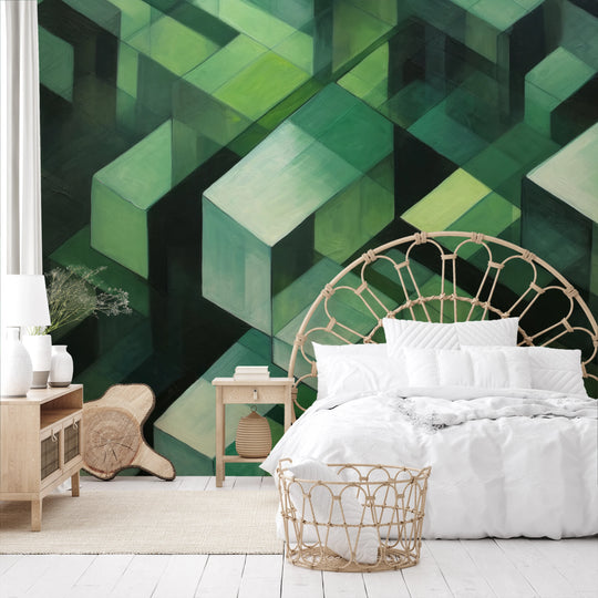 Wzór fototapety artystycznej o nazwie Wooden Puzzle pokazanej w aranżacji wnętrza.