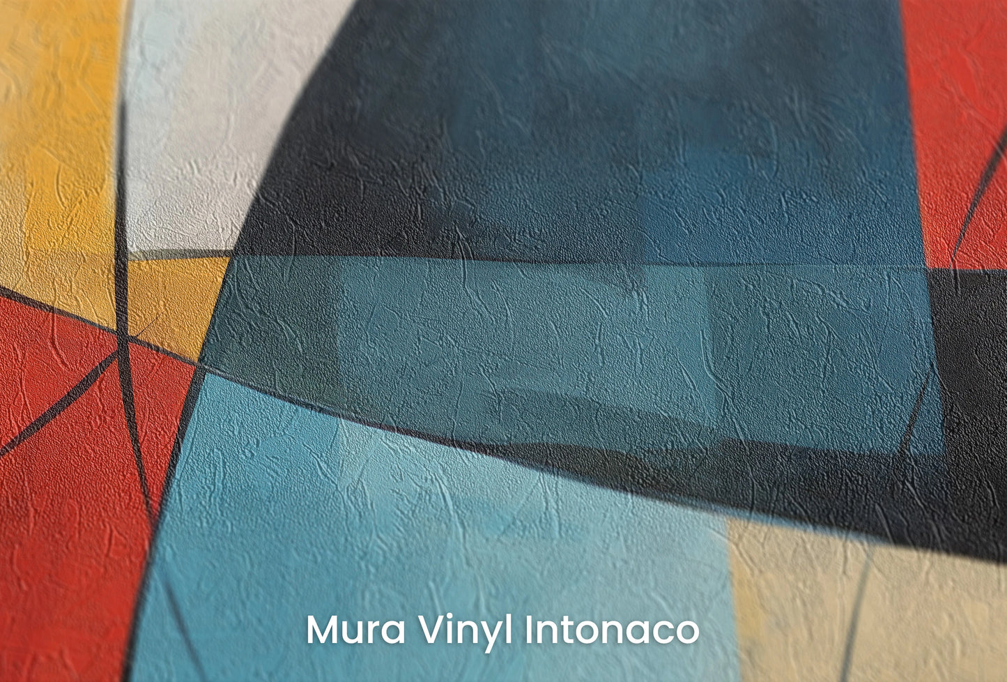 Zbliżenie na artystyczną fototapetę o nazwie Colorful Geometry na podłożu Mura Vinyl Intonaco - struktura tartego tynku.