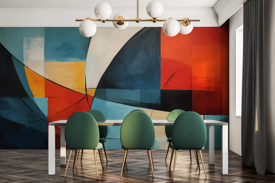 Wzór fototapety artystycznej o nazwie Colorful Geometry pokazanej w aranżacji wnętrza.
