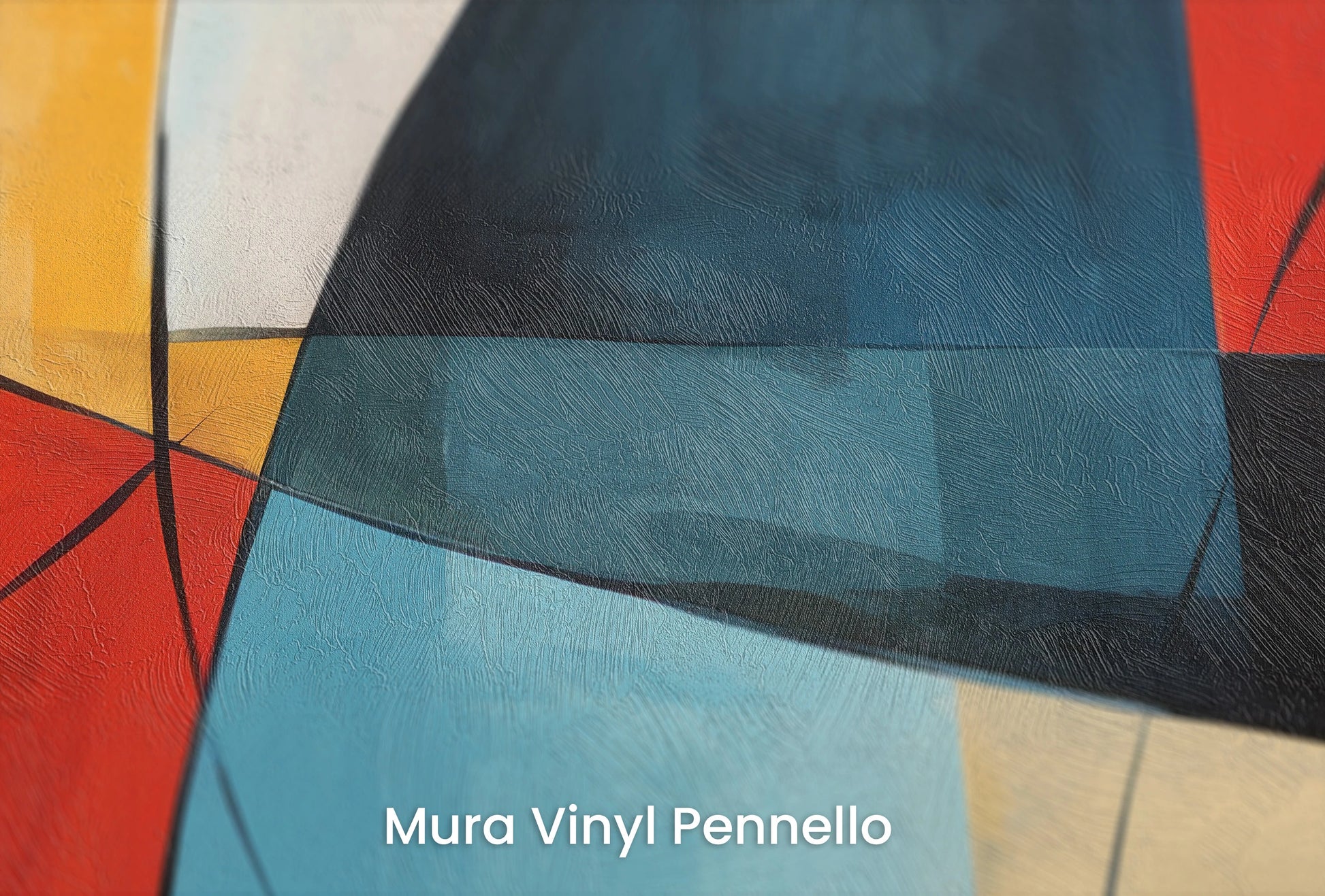 Zbliżenie na artystyczną fototapetę o nazwie Colorful Geometry na podłożu Mura Vinyl Pennello - faktura pociągnięć pędzla malarskiego.