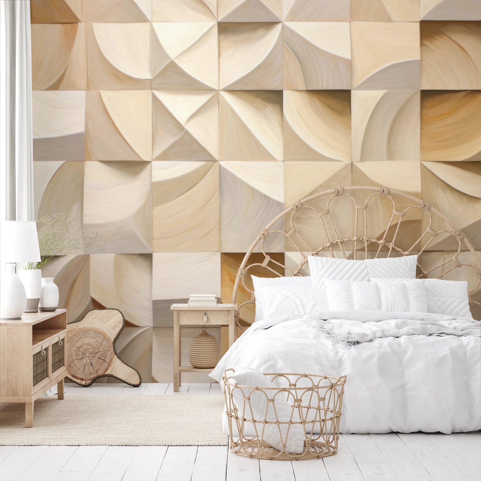 Wzór fototapety o nazwie Wooden Origami pokazanej w kontekście pomieszczenia.