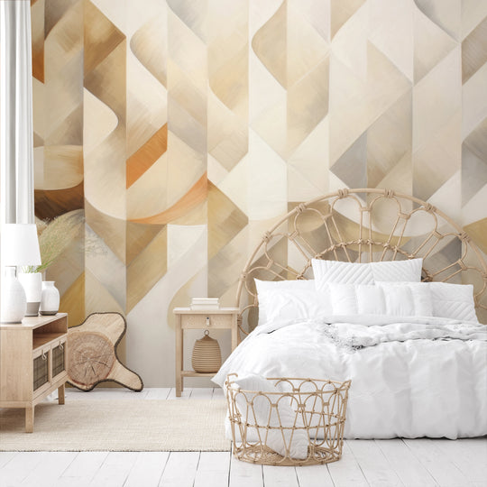Wzór fototapety artystycznej o nazwie Beige Swirl pokazanej w aranżacji wnętrza.