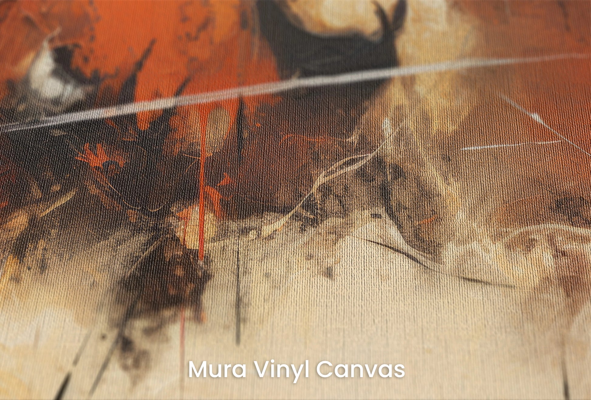 Zbliżenie na artystyczną fototapetę o nazwie Fiery Dissolve na podłożu Mura Vinyl Canvas - faktura naturalnego płótna.