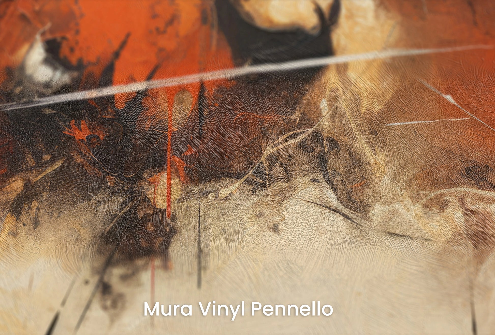 Zbliżenie na artystyczną fototapetę o nazwie Fiery Dissolve na podłożu Mura Vinyl Pennello - faktura pociągnięć pędzla malarskiego.