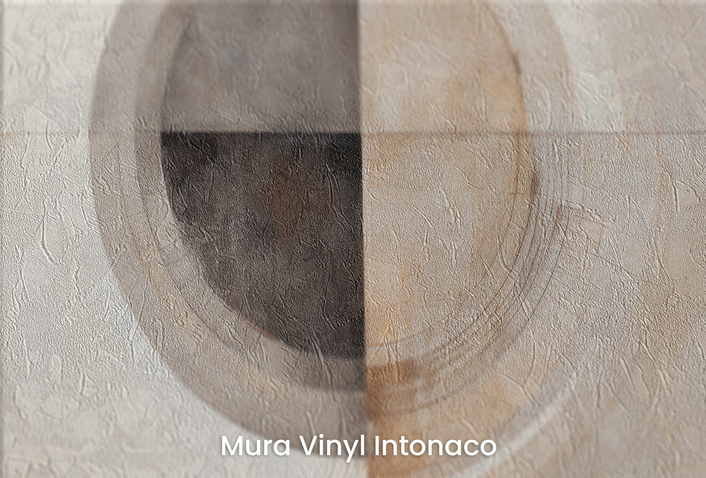 Zbliżenie na artystyczną fototapetę o nazwie MONOCHROME ECLIPSE ABSTRACTION #2 na podłożu Mura Vinyl Intonaco - struktura tartego tynku.
