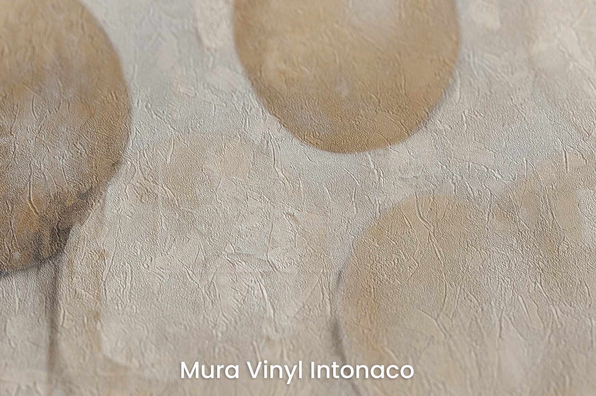 Zbliżenie na artystyczną fototapetę o nazwie ANTIQUE ORB RELIEF na podłożu Mura Vinyl Intonaco - struktura tartego tynku.