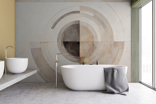 Wzór fototapety artystycznej o nazwie MONOCHROME ECLIPSE ABSTRACTION #2 pokazanej w aranżacji wnętrza.