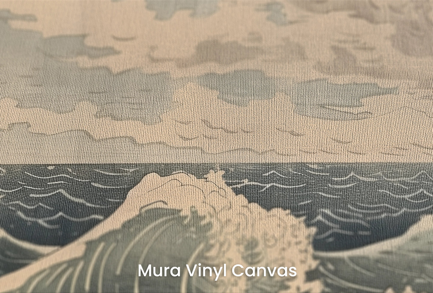 Zbliżenie na artystyczną fototapetę o nazwie Cloudy Sea Harmony na podłożu Mura Vinyl Canvas - faktura naturalnego płótna.