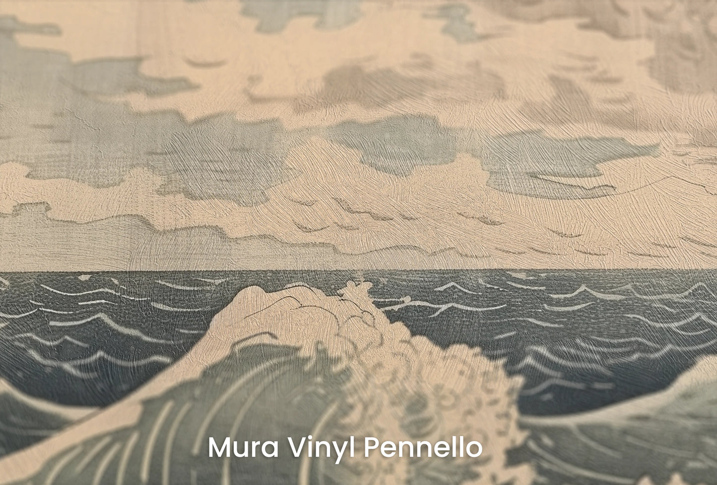 Zbliżenie na artystyczną fototapetę o nazwie Cloudy Sea Harmony na podłożu Mura Vinyl Pennello - faktura pociągnięć pędzla malarskiego.