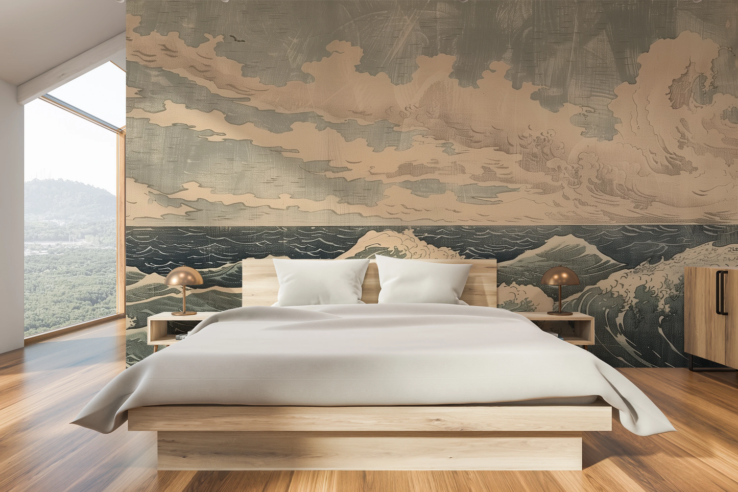 Fototapeta malowana o nazwie Cloudy Sea Harmony pokazana w aranżacji wnętrza.