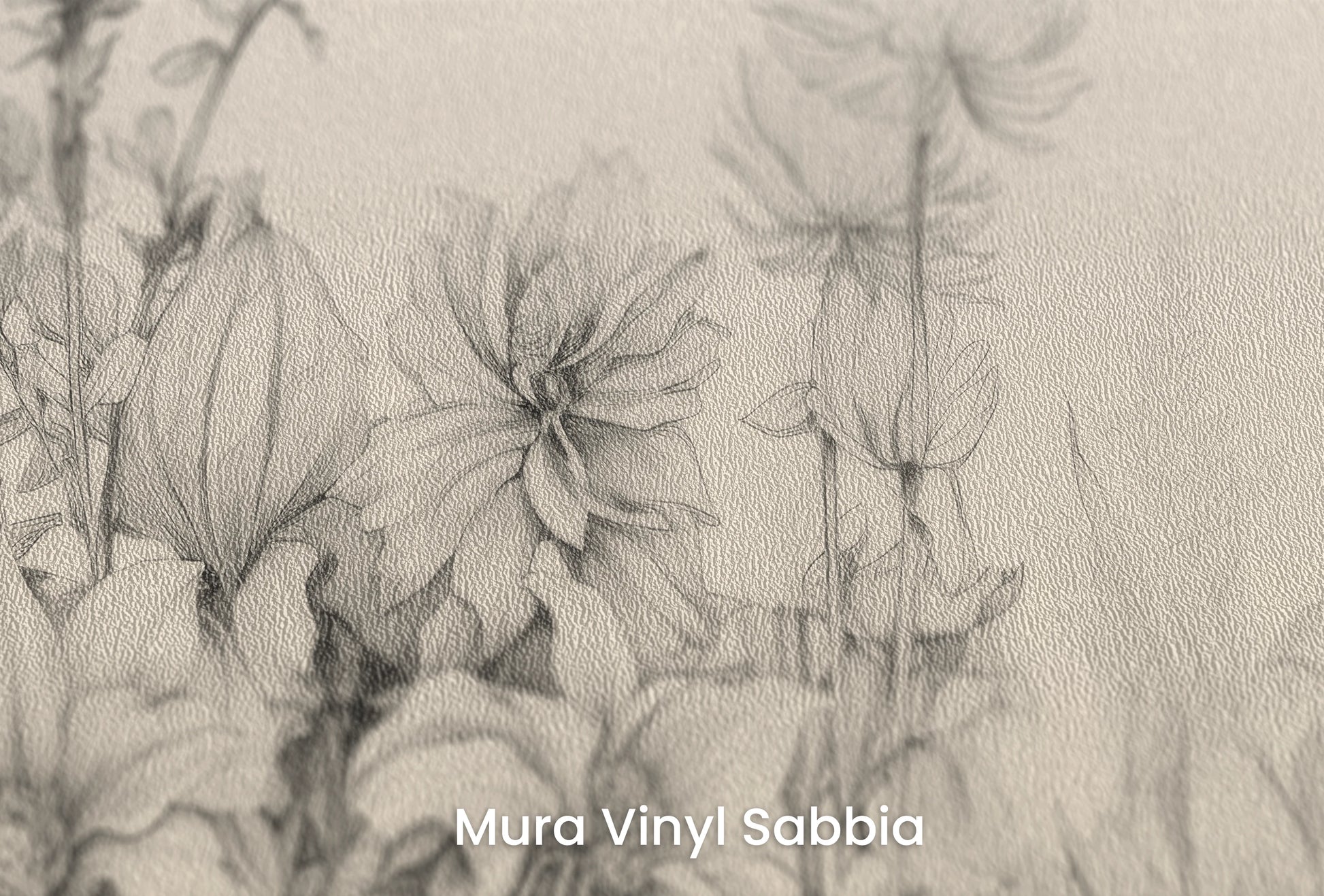 Zbliżenie na artystyczną fototapetę o nazwie Harmonious Blossoms na podłożu Mura Vinyl Sabbia struktura grubego ziarna piasku.