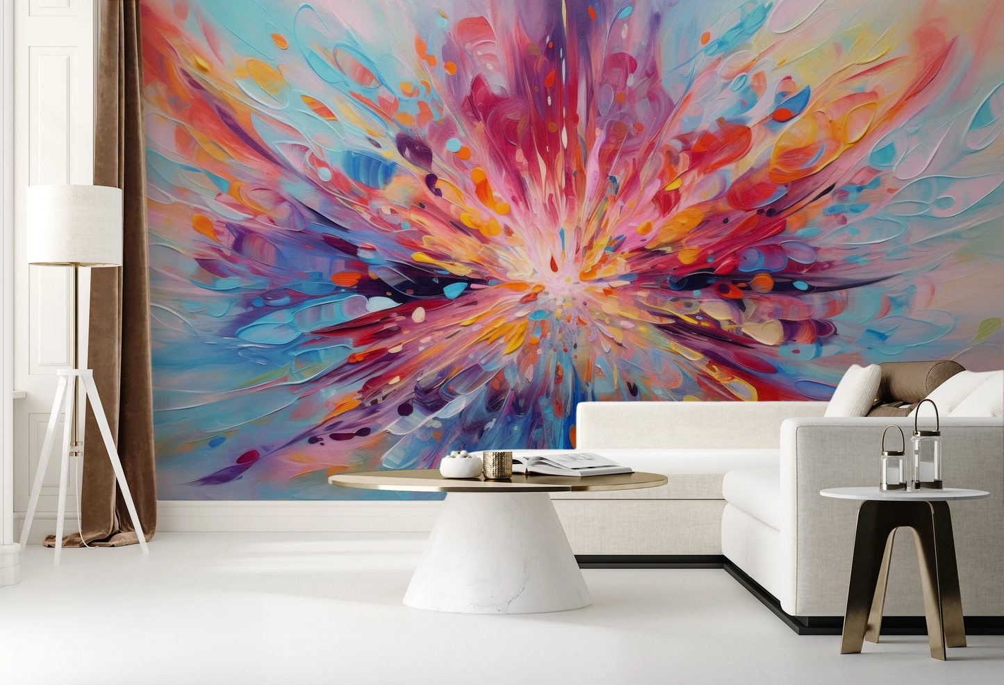 Fototapeta malowana o nazwie Explosion of Joy pokazana w aranżacji wnętrza.