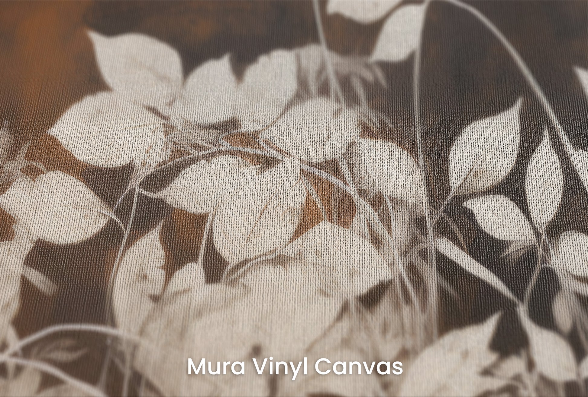 Zbliżenie na artystyczną fototapetę o nazwie Golden Twilight Leaves na podłożu Mura Vinyl Canvas - faktura naturalnego płótna.