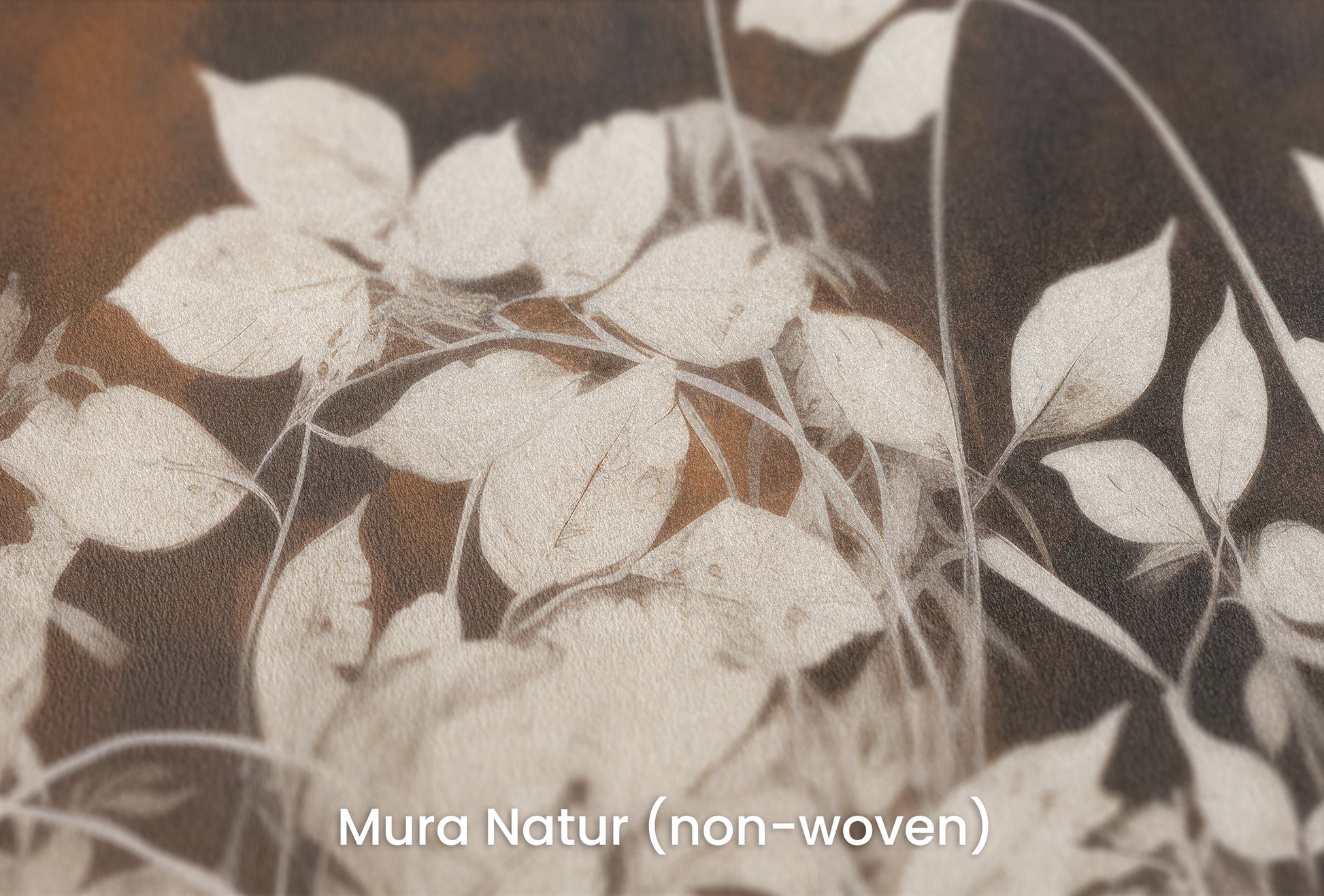 Zbliżenie na artystyczną fototapetę o nazwie Golden Twilight Leaves na podłożu Mura Natur (non-woven) - naturalne i ekologiczne podłoże.