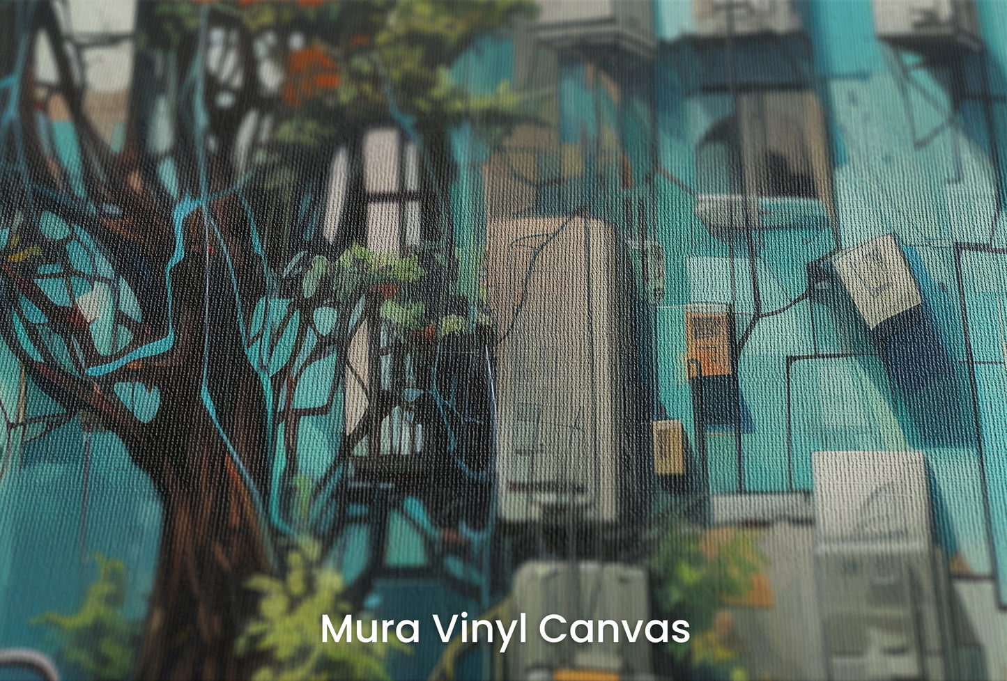 Zbliżenie na artystyczną fototapetę o nazwie Concrete Oasis na podłożu Mura Vinyl Canvas - faktura naturalnego płótna.
