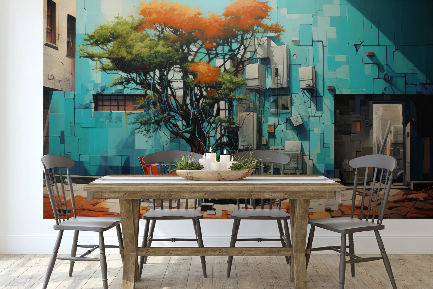 Fototapeta malowana o nazwie Concrete Oasis pokazana w aranżacji wnętrza.