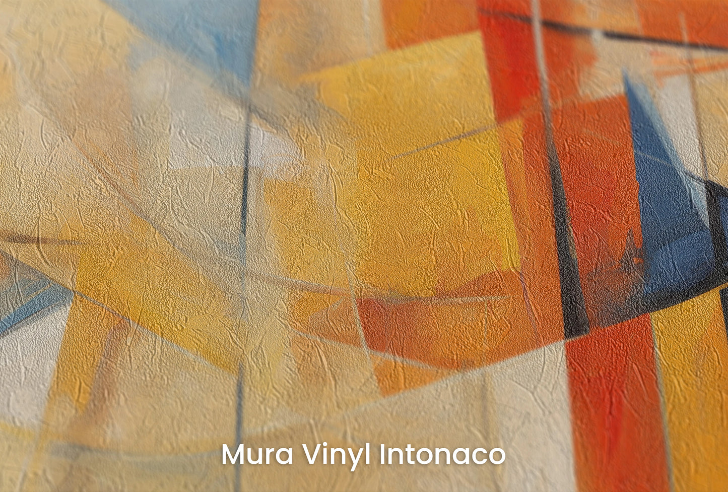 Zbliżenie na artystyczną fototapetę o nazwie Serene Geometry na podłożu Mura Vinyl Intonaco - struktura tartego tynku.