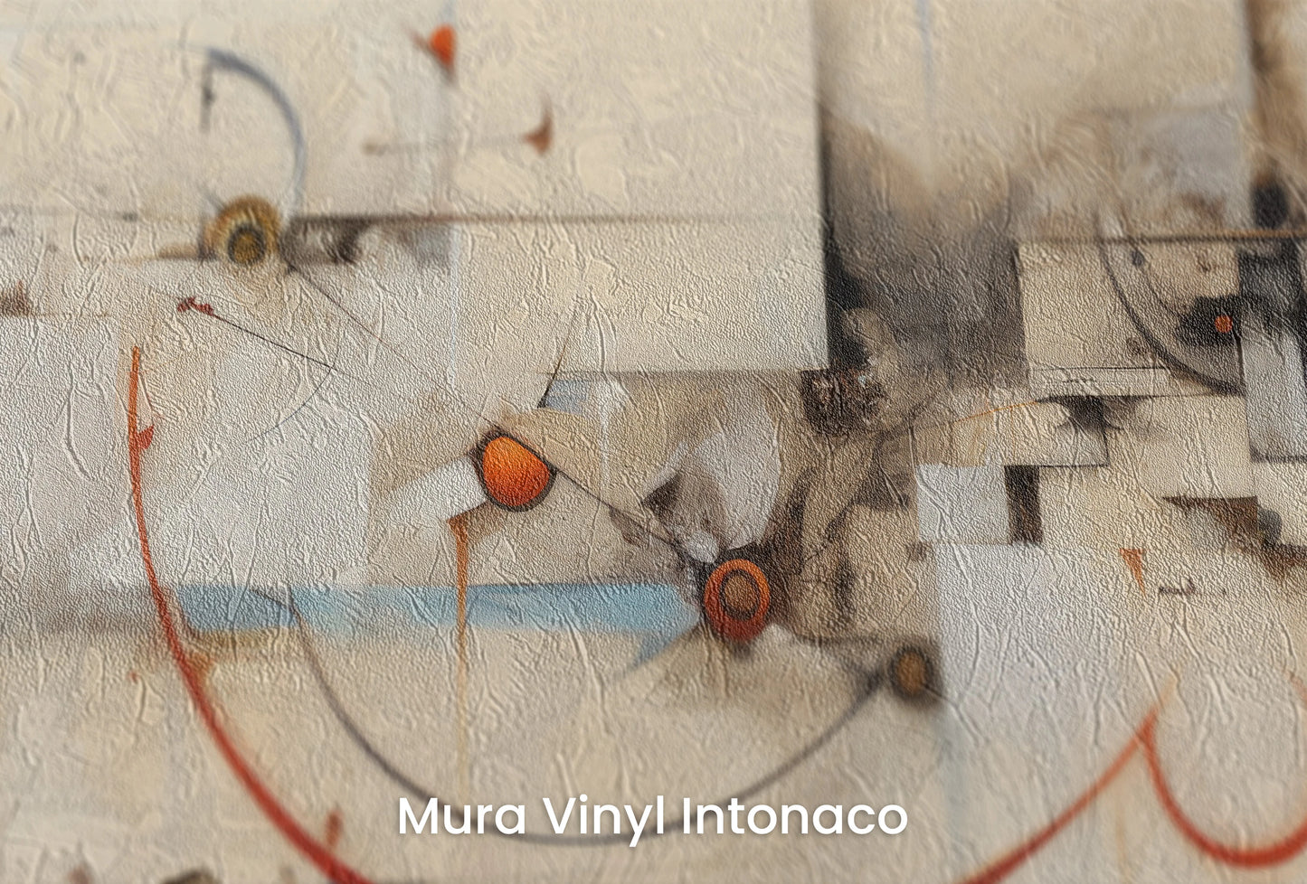Zbliżenie na artystyczną fototapetę o nazwie Mechanical Harmony na podłożu Mura Vinyl Intonaco - struktura tartego tynku.