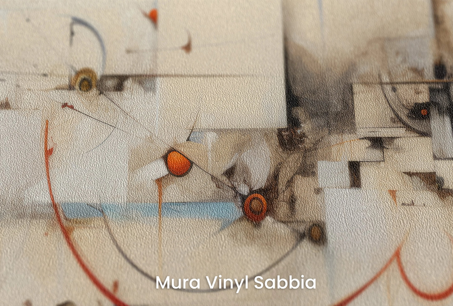 Zbliżenie na artystyczną fototapetę o nazwie Mechanical Harmony na podłożu Mura Vinyl Sabbia struktura grubego ziarna piasku.