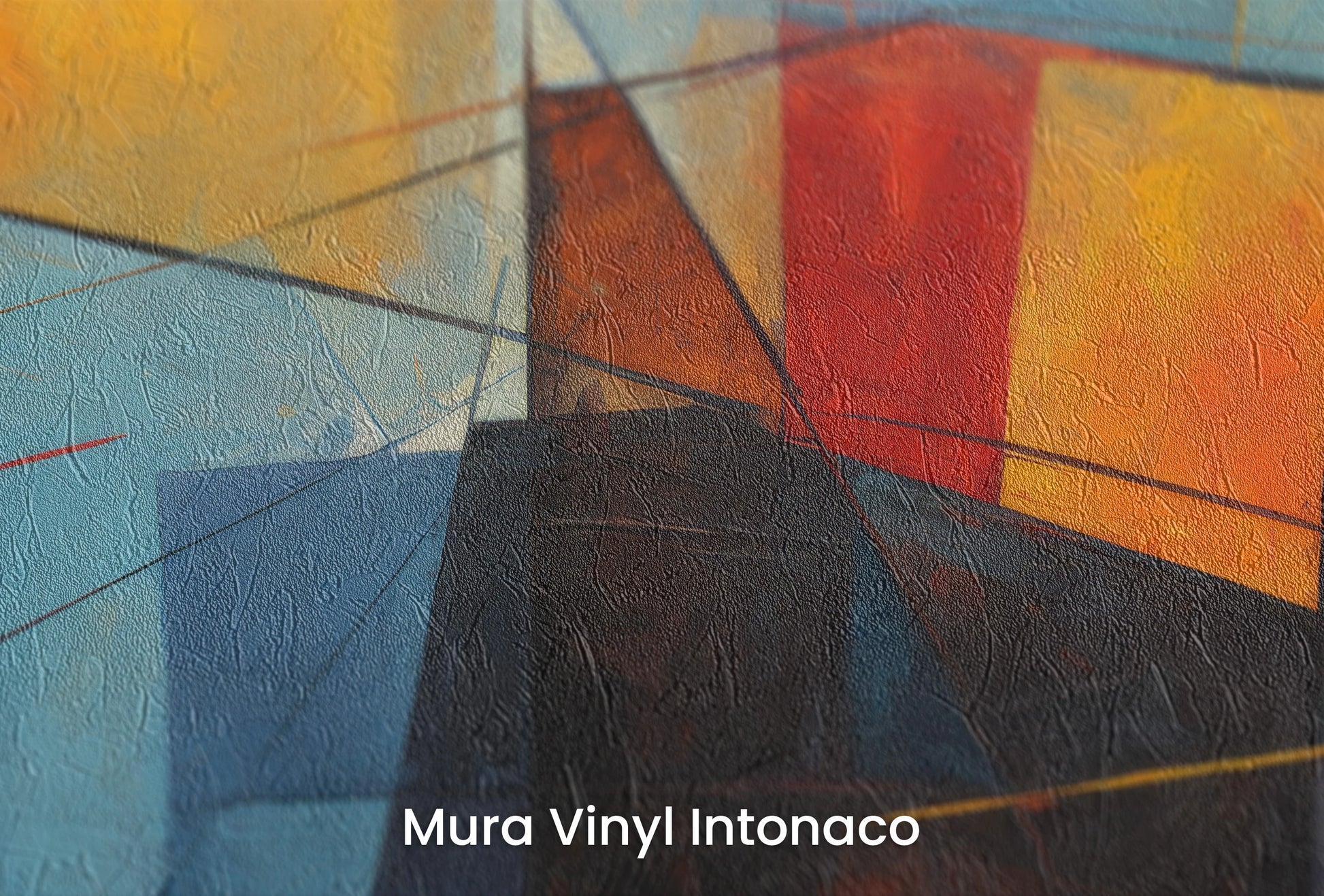 Zbliżenie na artystyczną fototapetę o nazwie Chromatic Rise na podłożu Mura Vinyl Intonaco - struktura tartego tynku.