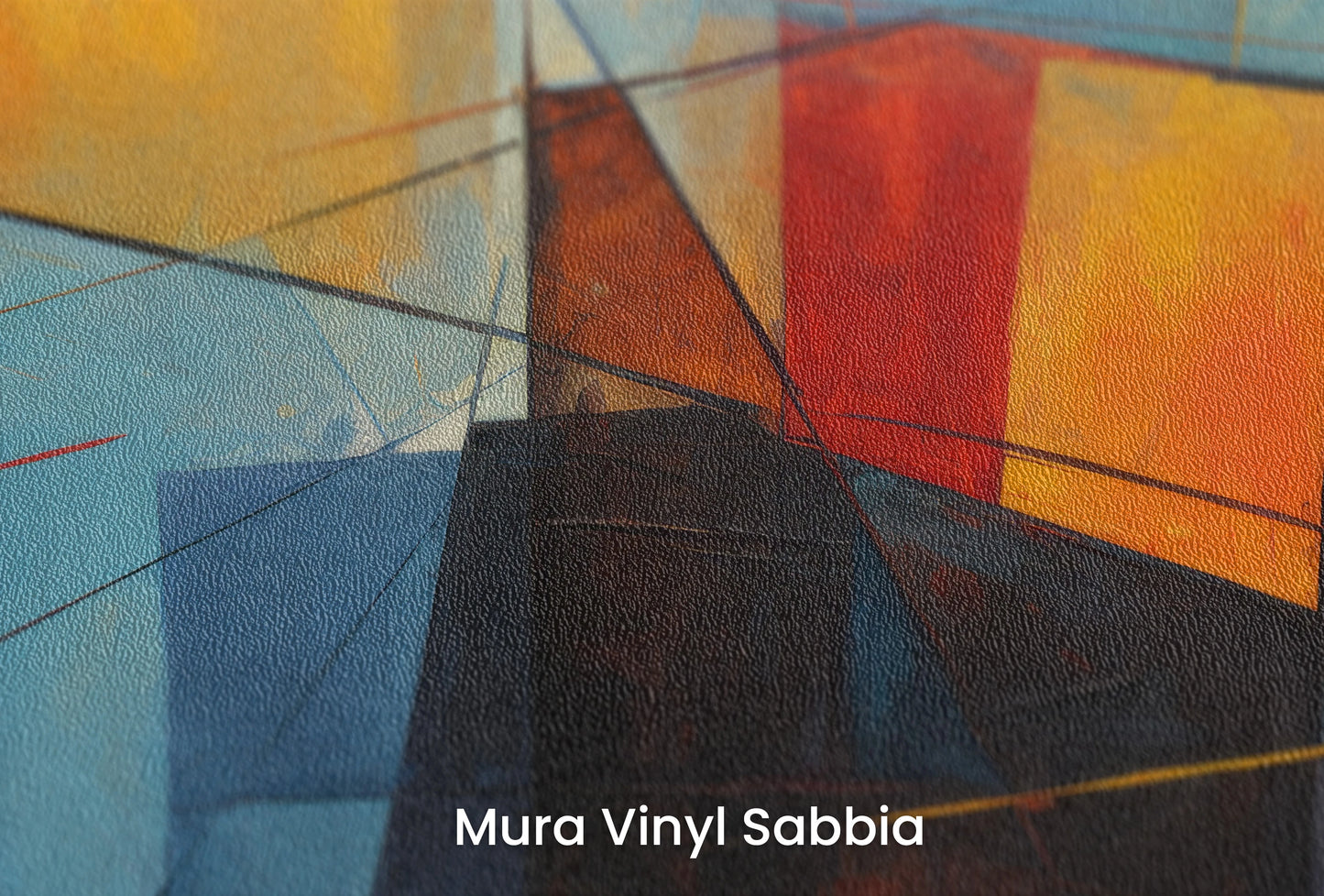 Zbliżenie na artystyczną fototapetę o nazwie Chromatic Rise na podłożu Mura Vinyl Sabbia struktura grubego ziarna piasku.