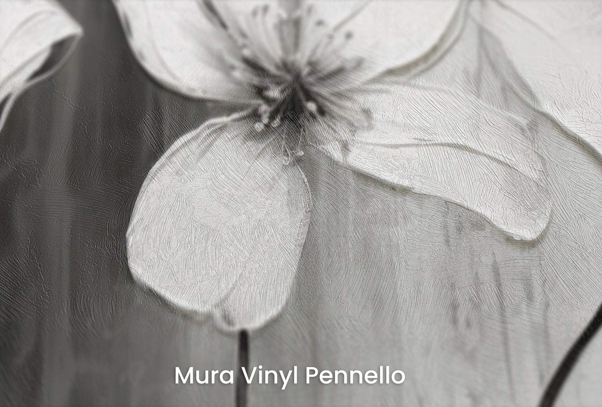 Zbliżenie na artystyczną fototapetę o nazwie CHIAROSCURO BLOSSOMS na podłożu Mura Vinyl Pennello - faktura pociągnięć pędzla malarskiego.