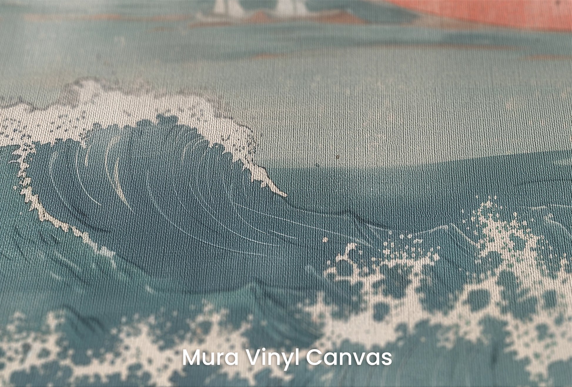Zbliżenie na artystyczną fototapetę o nazwie Fuji's Serenity na podłożu Mura Vinyl Canvas - faktura naturalnego płótna.