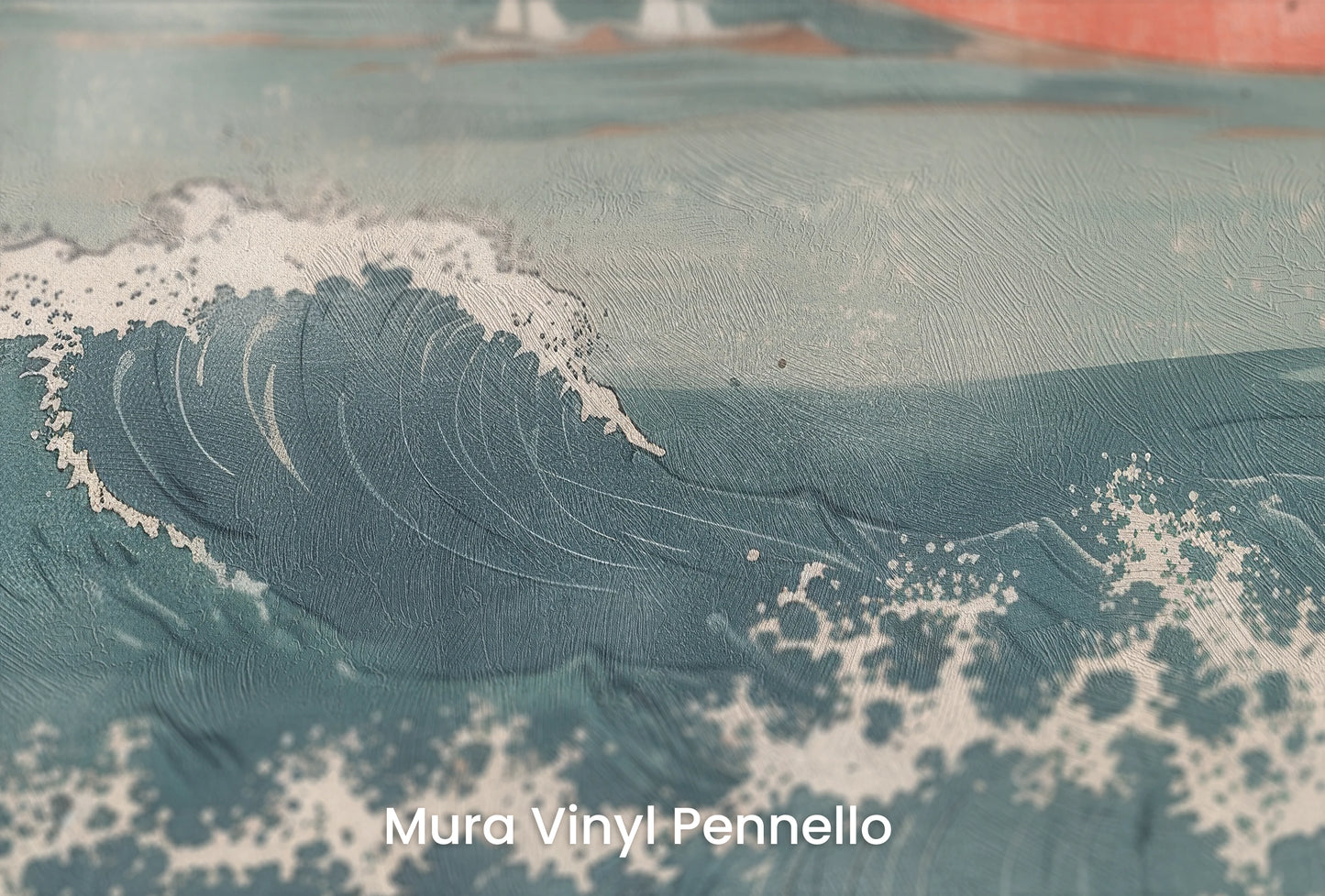 Zbliżenie na artystyczną fototapetę o nazwie Fuji's Serenity na podłożu Mura Vinyl Pennello - faktura pociągnięć pędzla malarskiego.