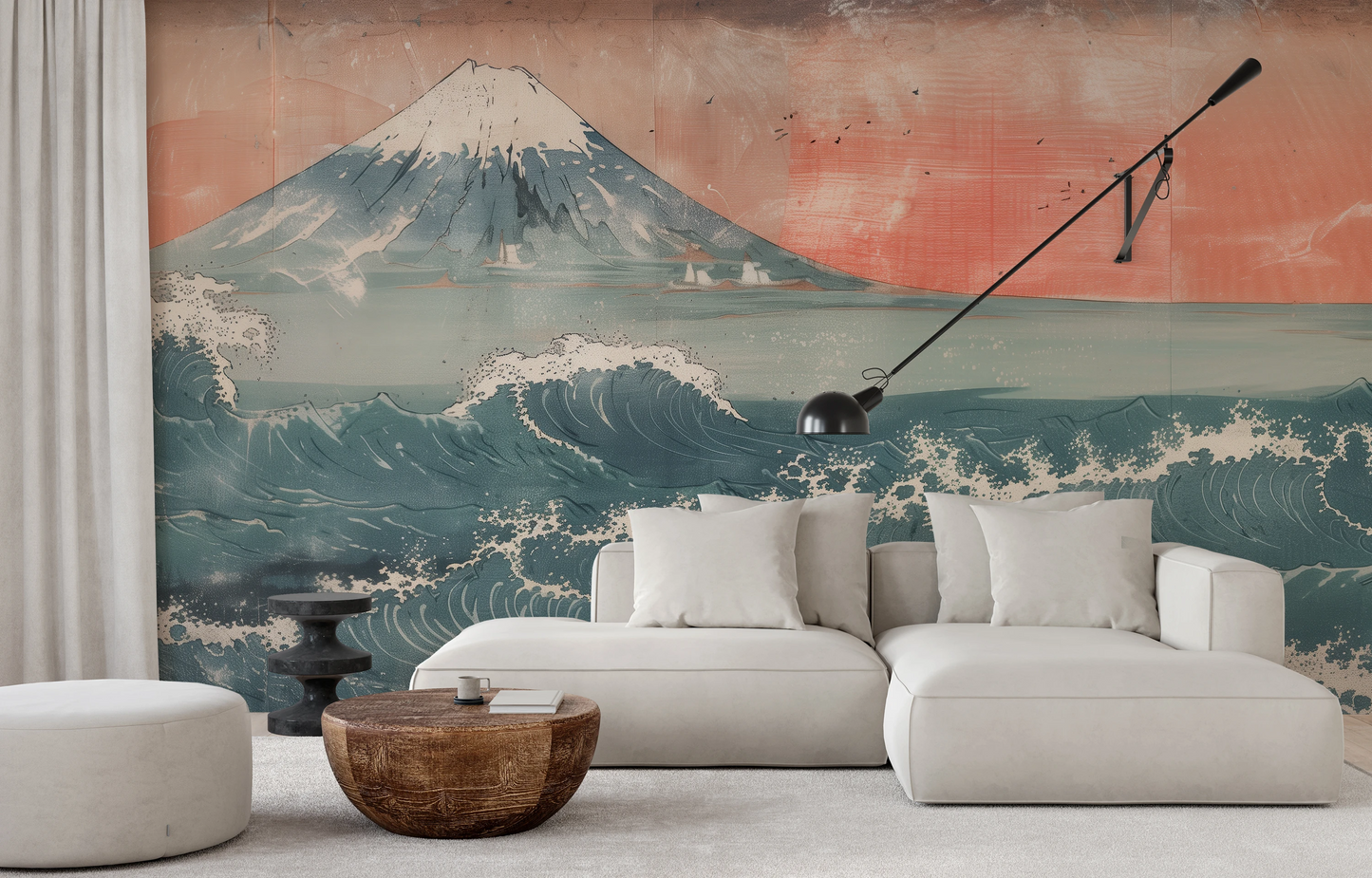 Wzór fototapety o nazwie Fuji's Serenity pokazanej w kontekście pomieszczenia.