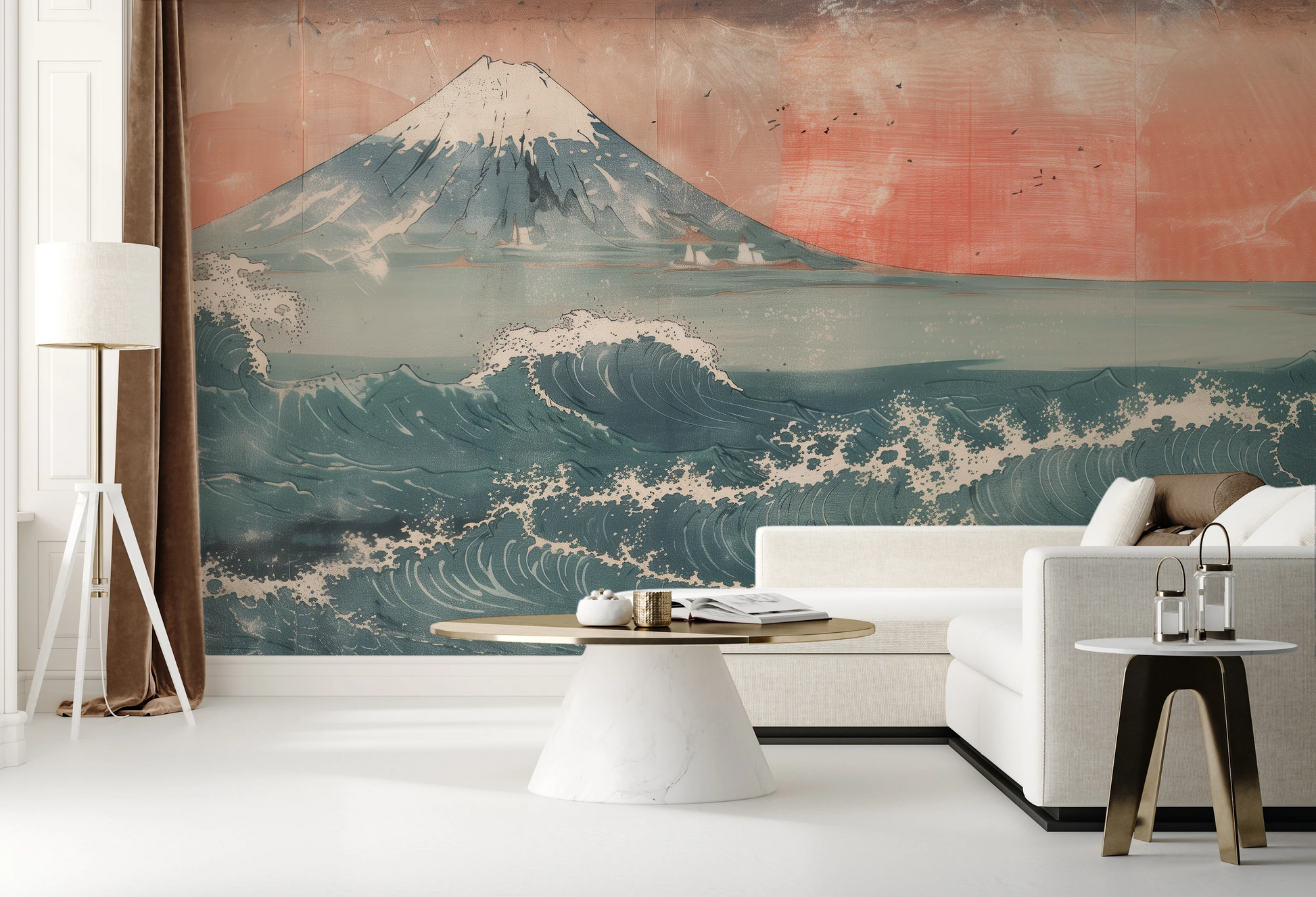 Fototapeta artystyczna o nazwie Fuji's Serenity pokazana w aranżacji wnętrza.