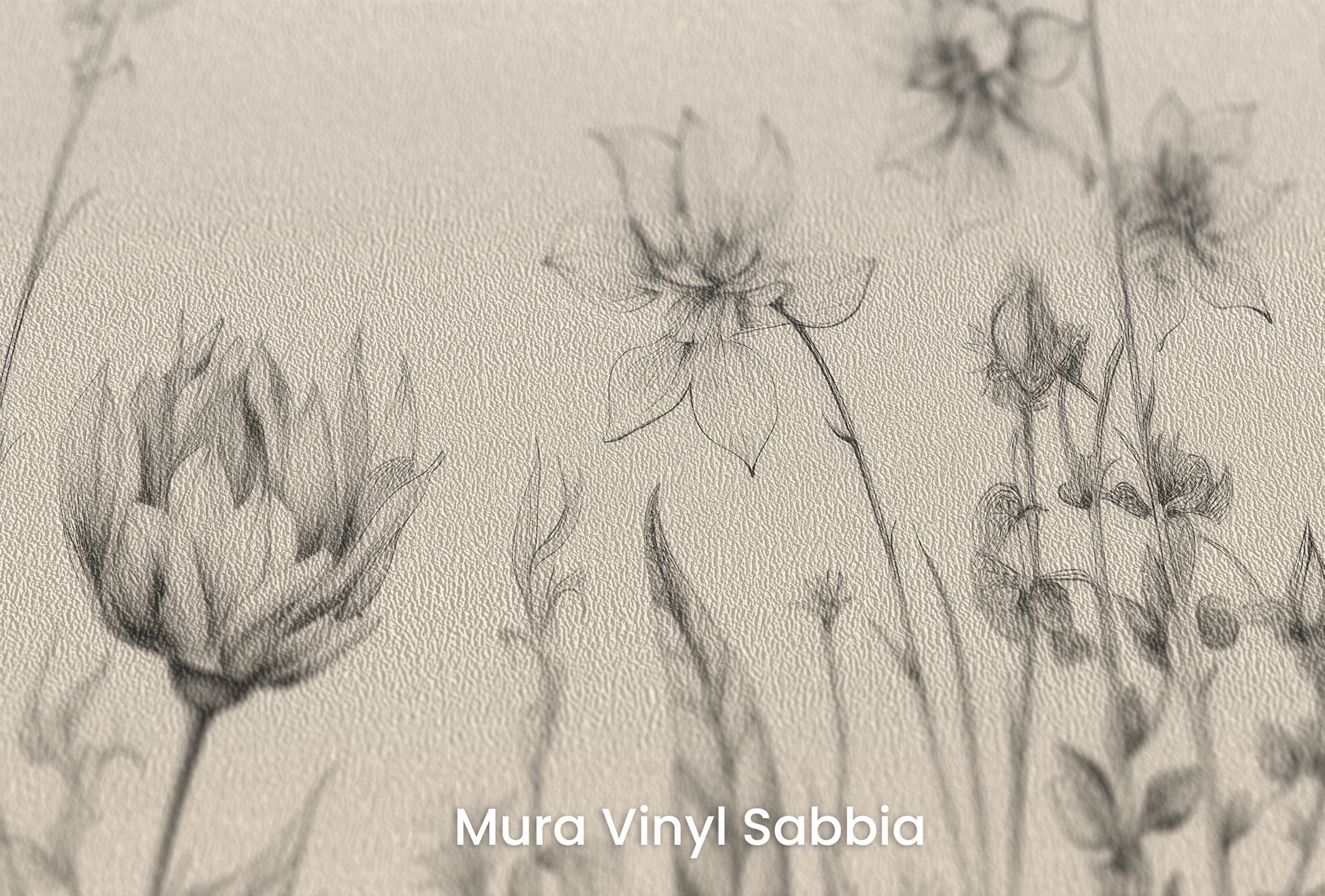 Zbliżenie na artystyczną fototapetę o nazwie Gentle Petals na podłożu Mura Vinyl Sabbia struktura grubego ziarna piasku.
