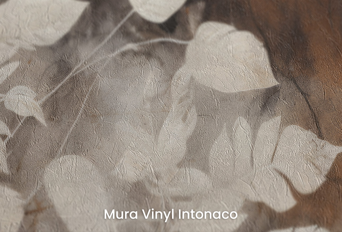 Zbliżenie na artystyczną fototapetę o nazwie Floral Haze na podłożu Mura Vinyl Intonaco - struktura tartego tynku.