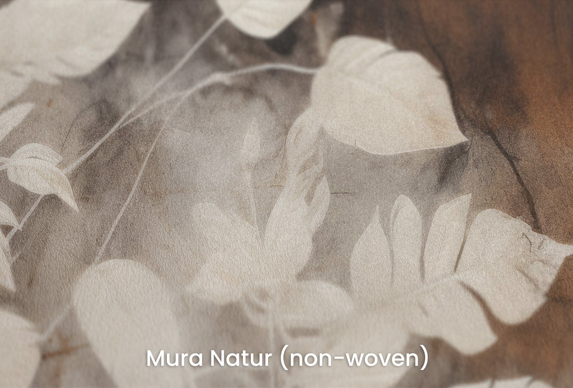 Zbliżenie na artystyczną fototapetę o nazwie Floral Haze na podłożu Mura Natur (non-woven) - naturalne i ekologiczne podłoże.