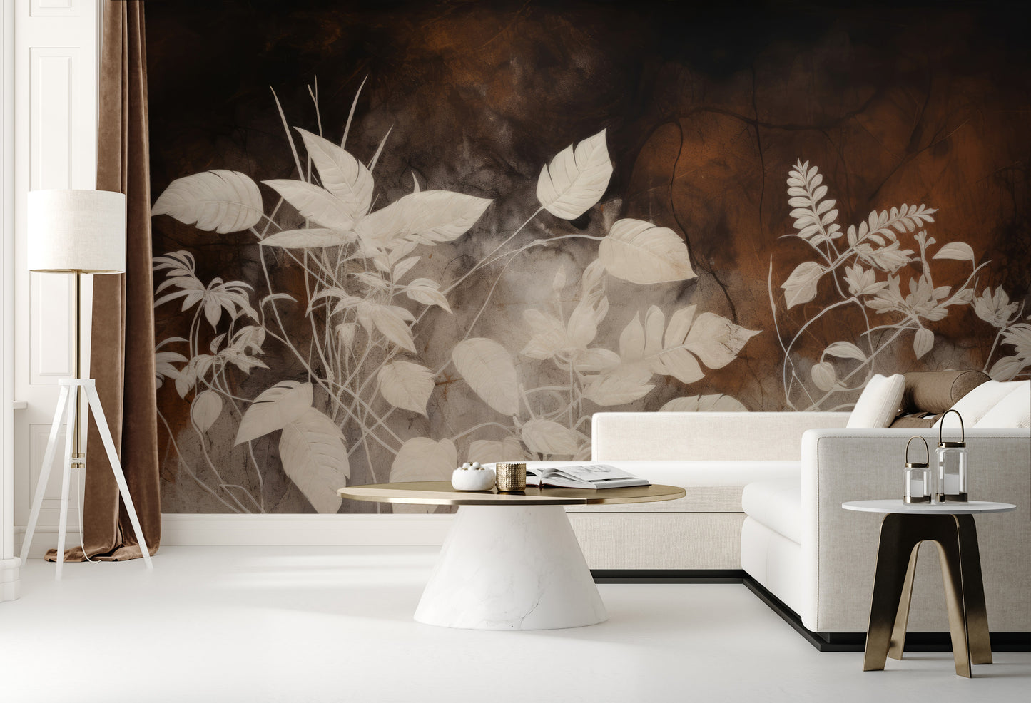 Wzór fototapety artystycznej o nazwie Floral Haze pokazanej w aranżacji wnętrza.