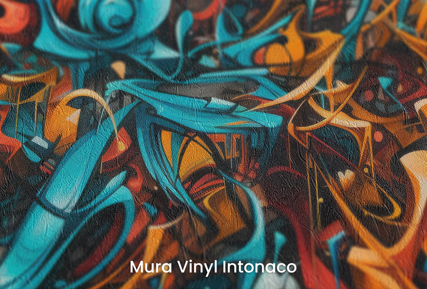Zbliżenie na artystyczną fototapetę o nazwie Abstract Turmoil na podłożu Mura Vinyl Intonaco - struktura tartego tynku.
