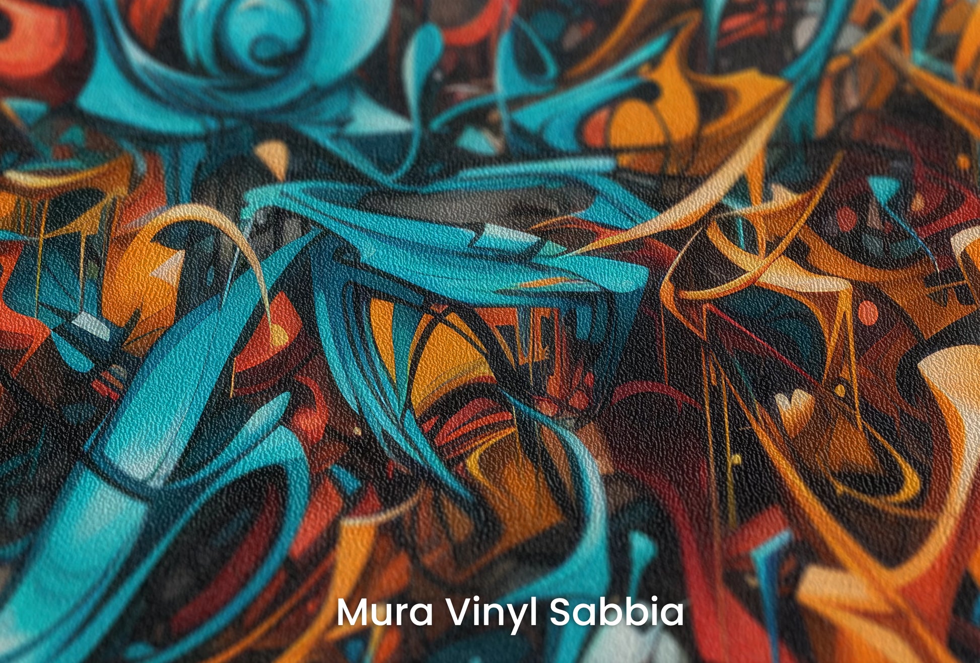 Zbliżenie na artystyczną fototapetę o nazwie Abstract Turmoil na podłożu Mura Vinyl Sabbia struktura grubego ziarna piasku.