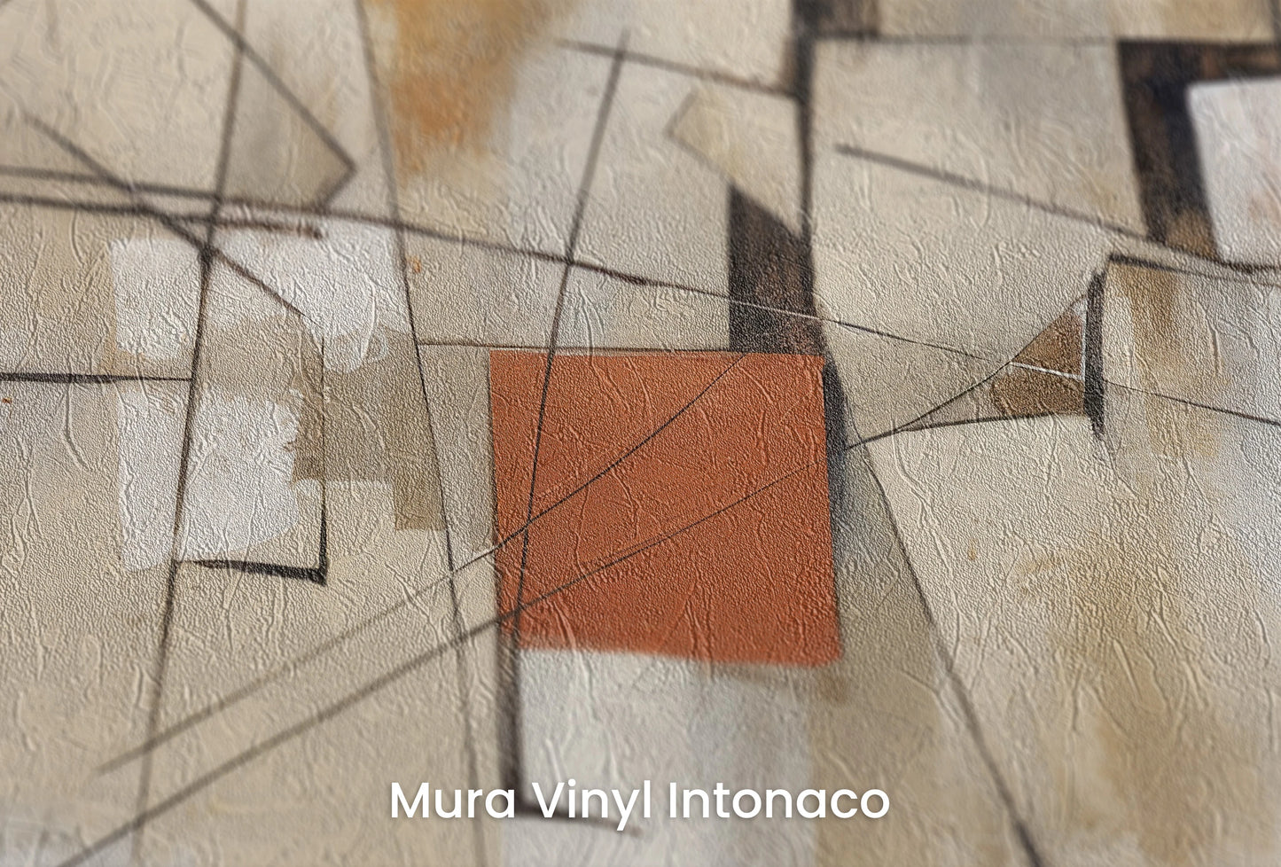 Zbliżenie na artystyczną fototapetę o nazwie Terracotta Abstract na podłożu Mura Vinyl Intonaco - struktura tartego tynku.