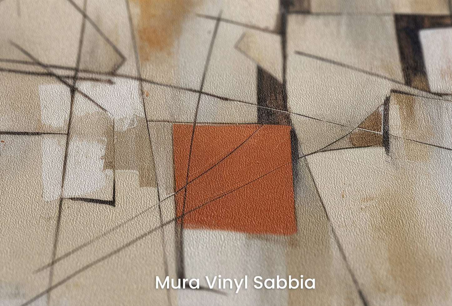 Zbliżenie na artystyczną fototapetę o nazwie Terracotta Abstract na podłożu Mura Vinyl Sabbia struktura grubego ziarna piasku.